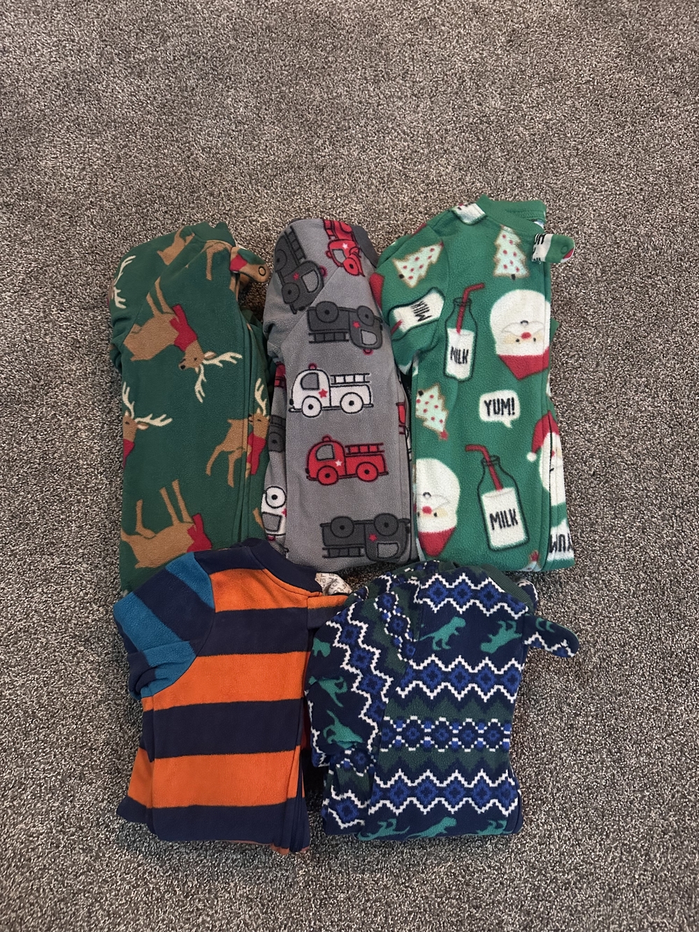 Kids Holiday and Patterned Pajama Set - Green, Gray, Navy & Orange